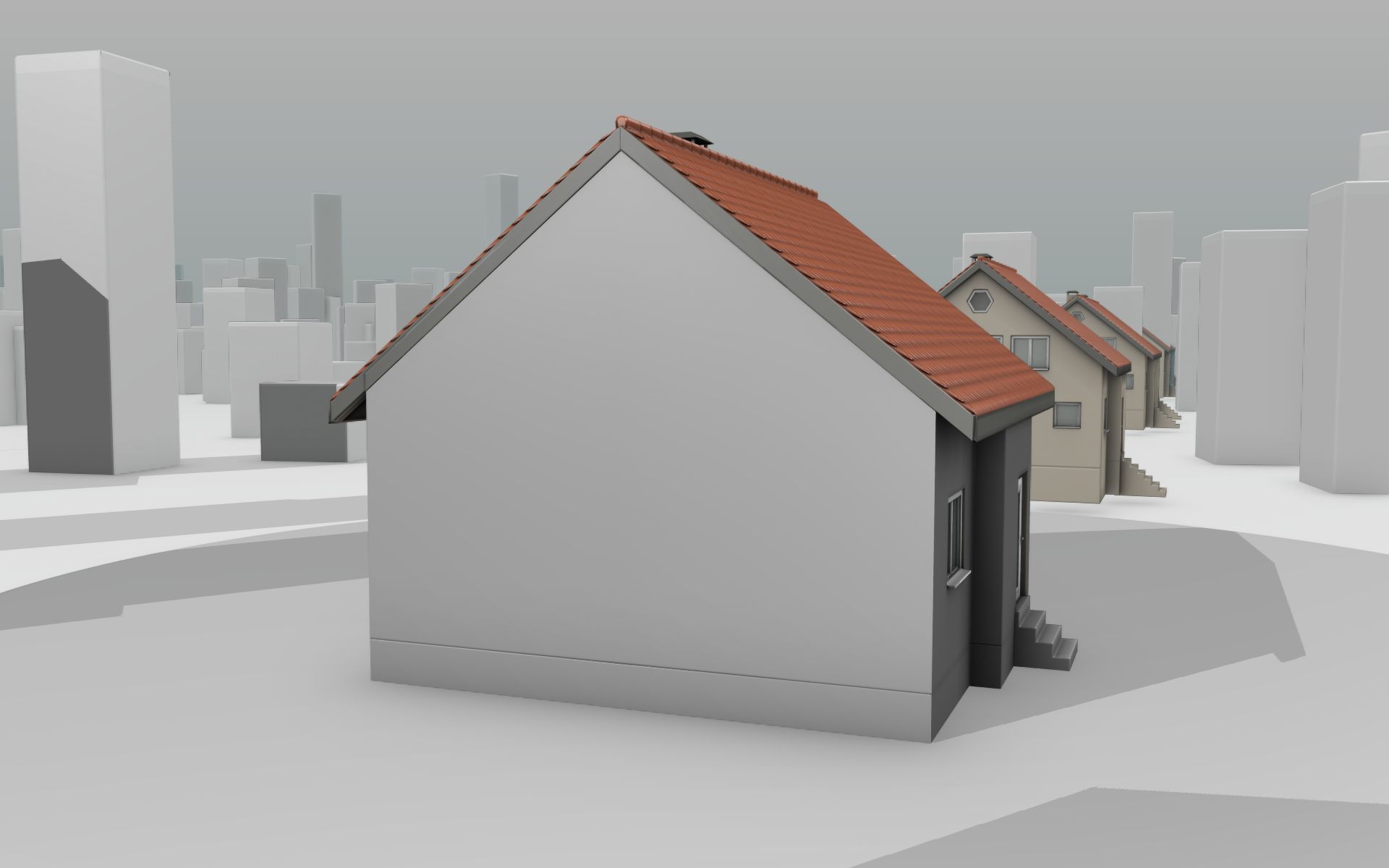 City House - 3 - Half-Double-House - Roof red - Wall black white Low-poly 3D model_3
