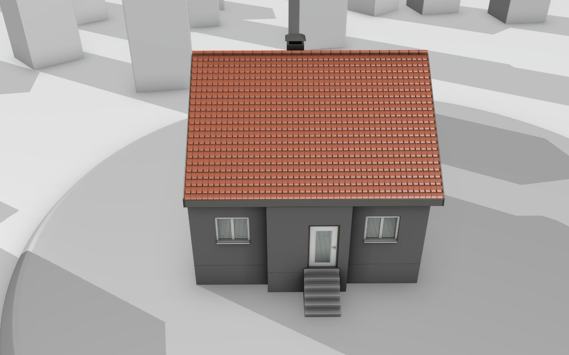 City House - 3 - Half-Double-House - Roof red - Wall black white Low-poly 3D model_1