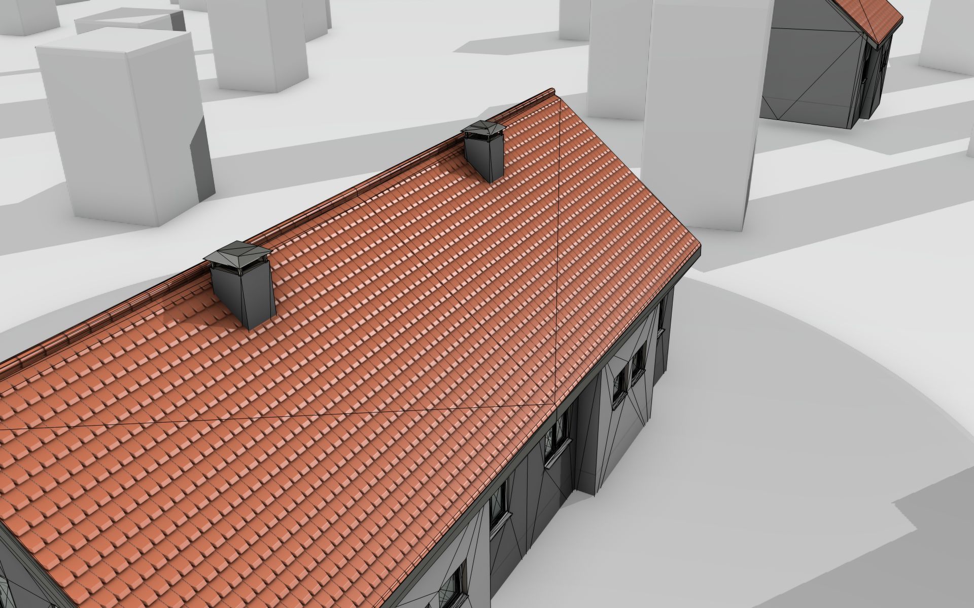 City House -2- Double-House - Roof red - Wall gray black Low-poly 3D model_25
