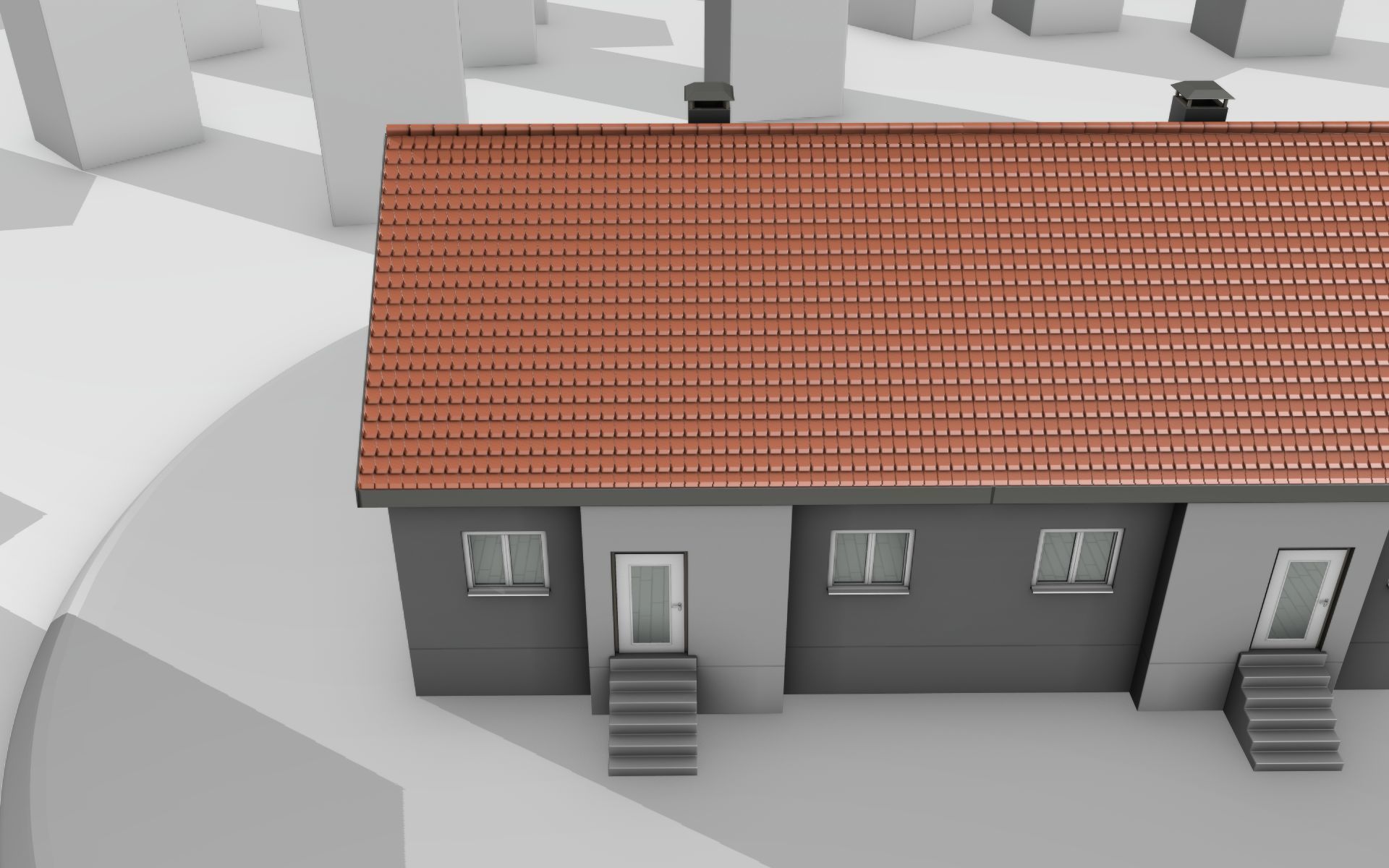 City House -2- Double-House - Roof red - Wall gray black Low-poly 3D model_3