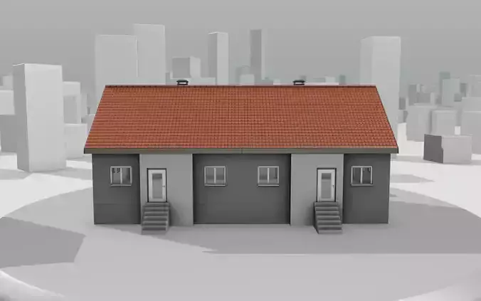 City House -2- Double-House - Roof red - Wall gray black Low-poly 3D model