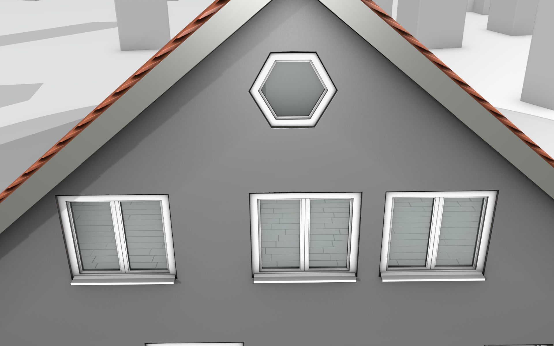 City House -2- Double-House - Roof red - Wall gray black Low-poly 3D model_5