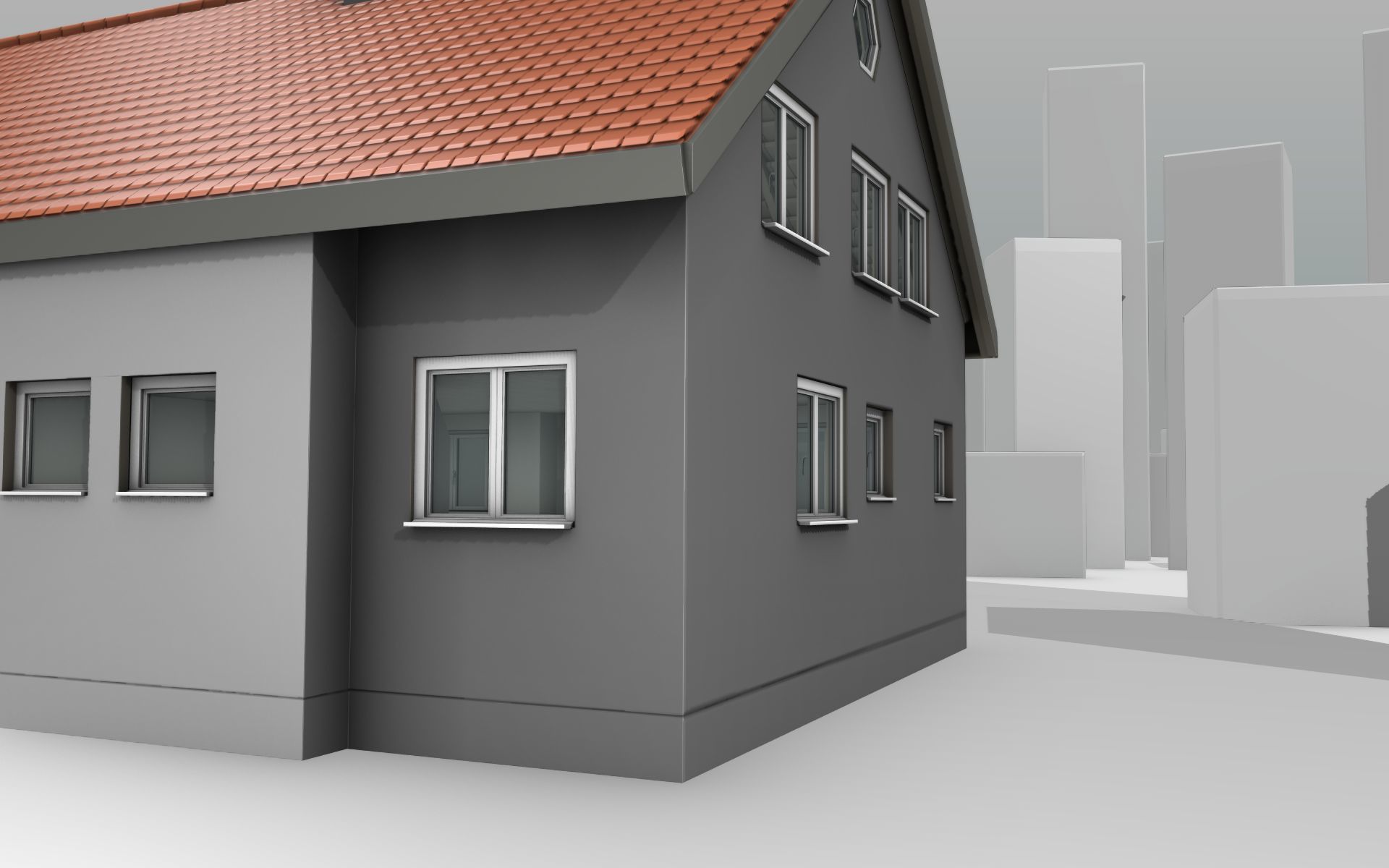 City House -2- Double-House - Roof red - Wall gray black Low-poly 3D model_41
