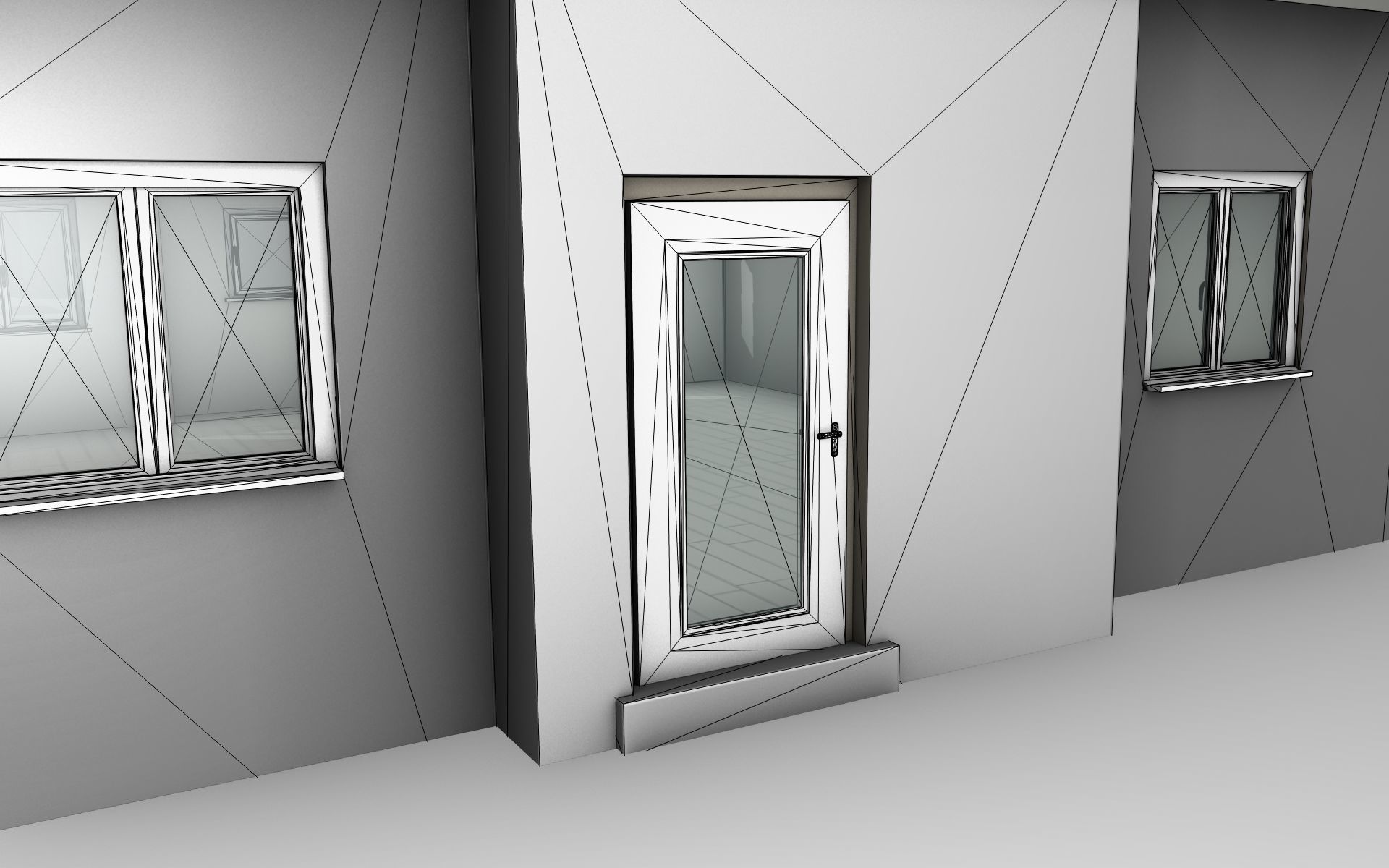 City House -2- Double-House - Roof red - Wall gray black Low-poly 3D model_21