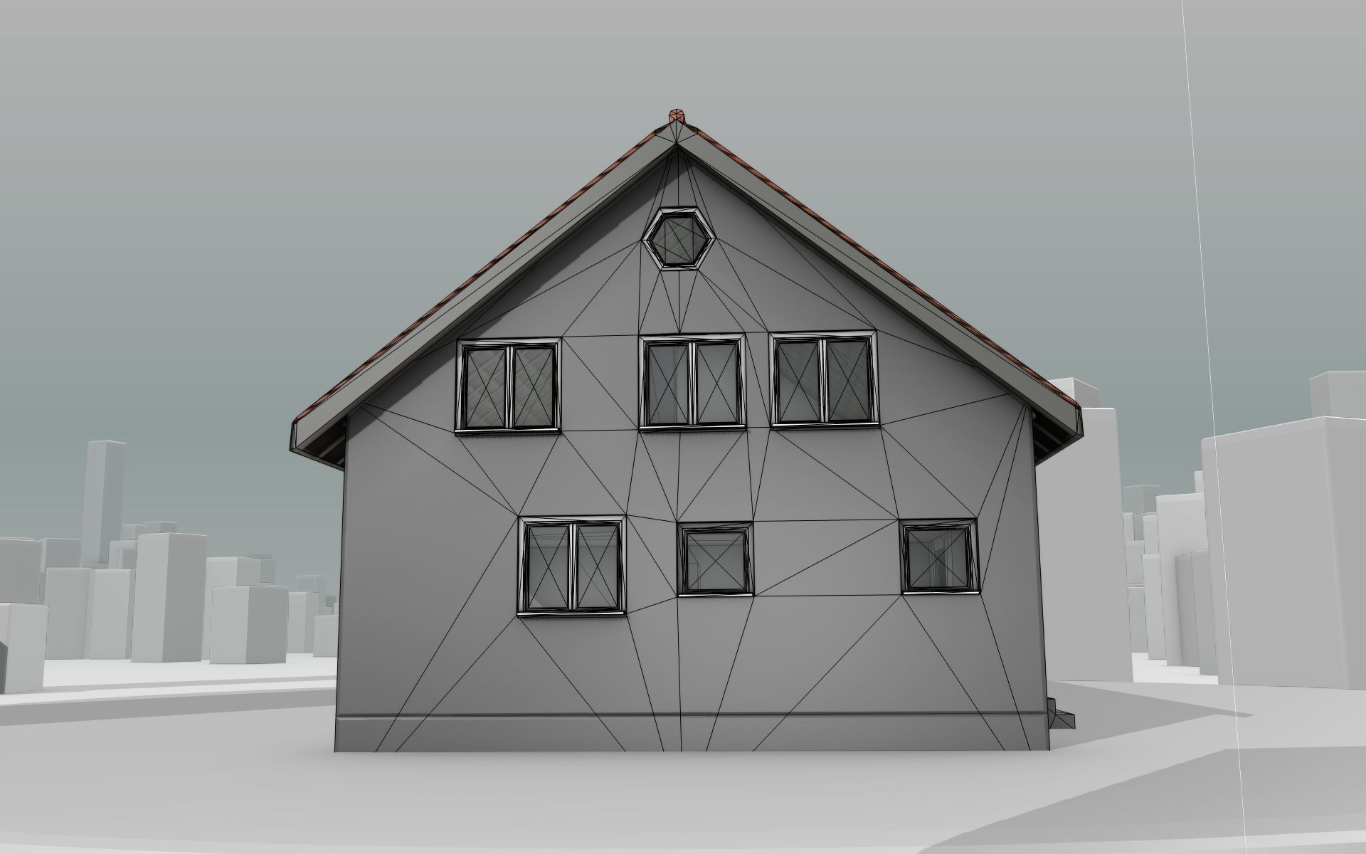 City House -2- Double-House - Roof red - Wall gray black Low-poly 3D model_19