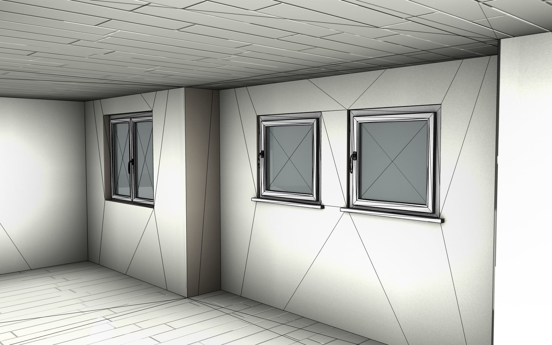 City House -2- Double-House - Roof red - Wall gray black Low-poly 3D model_29