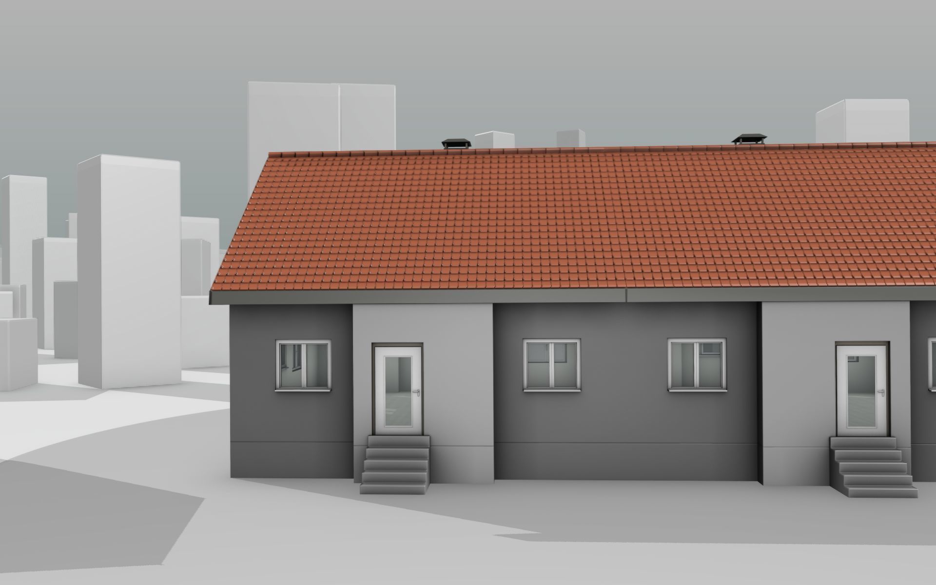 City House -2- Double-House - Roof red - Wall gray black Low-poly 3D model_32