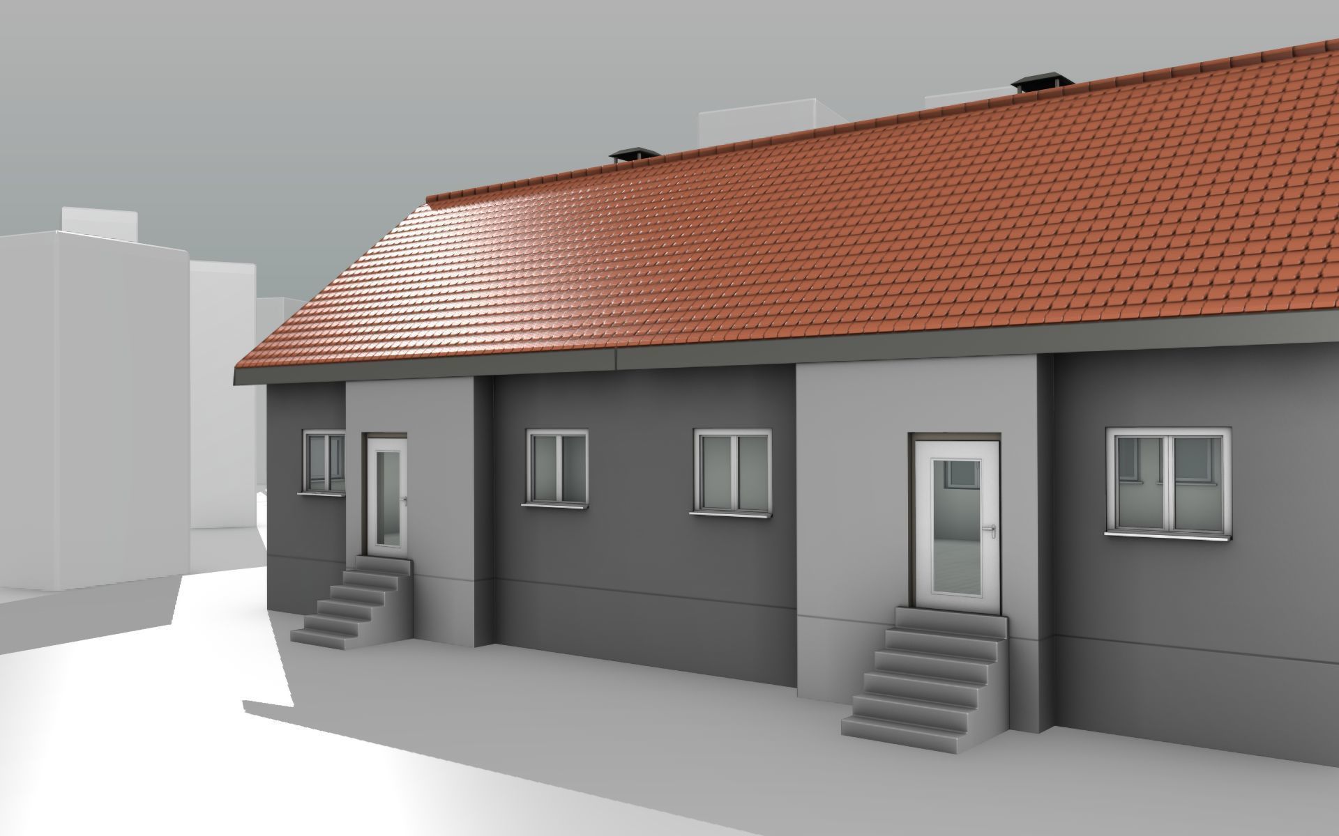 City House -2- Double-House - Roof red - Wall gray black Low-poly 3D model_8