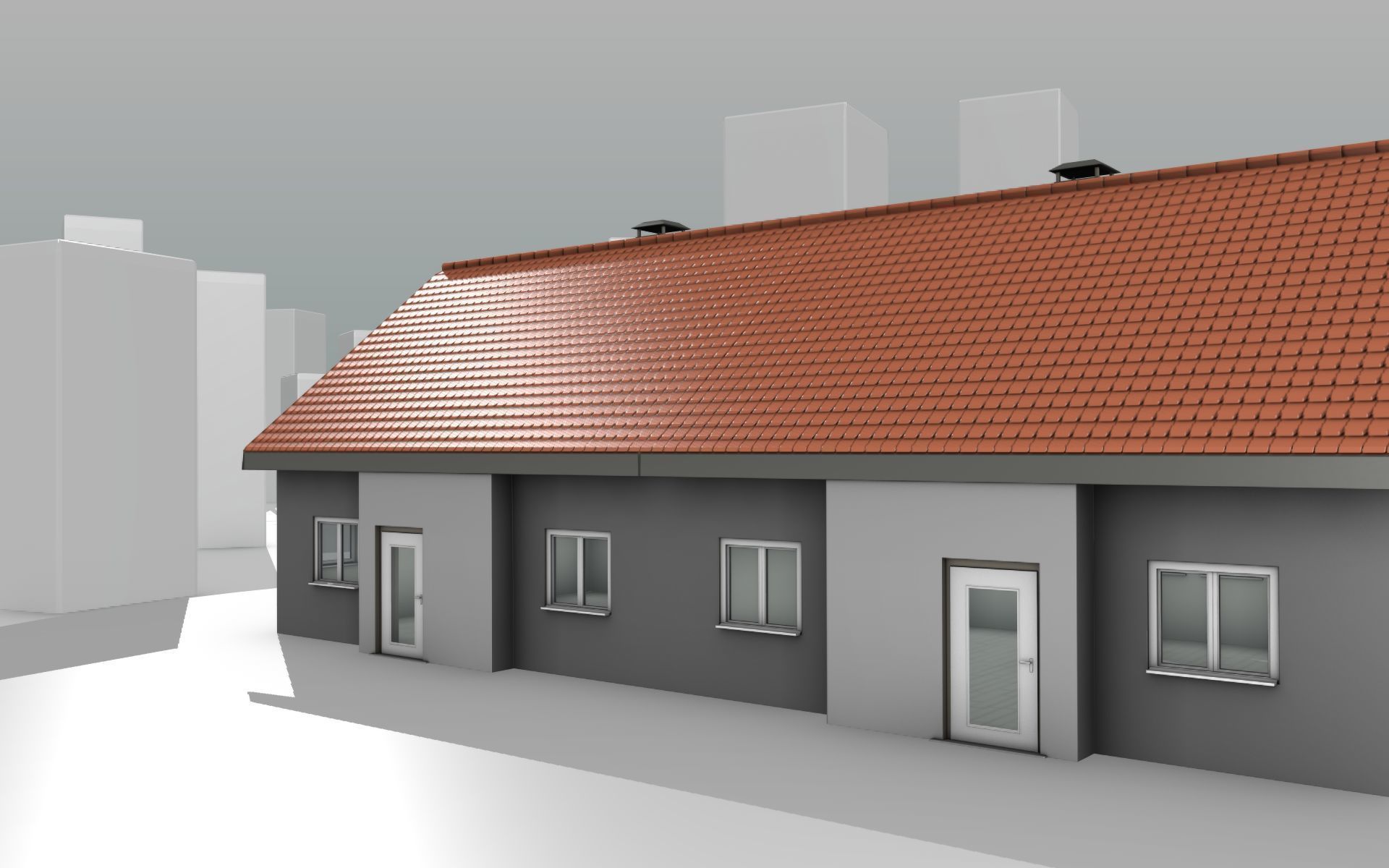 City House -2- Double-House - Roof red - Wall gray black Low-poly 3D model_14