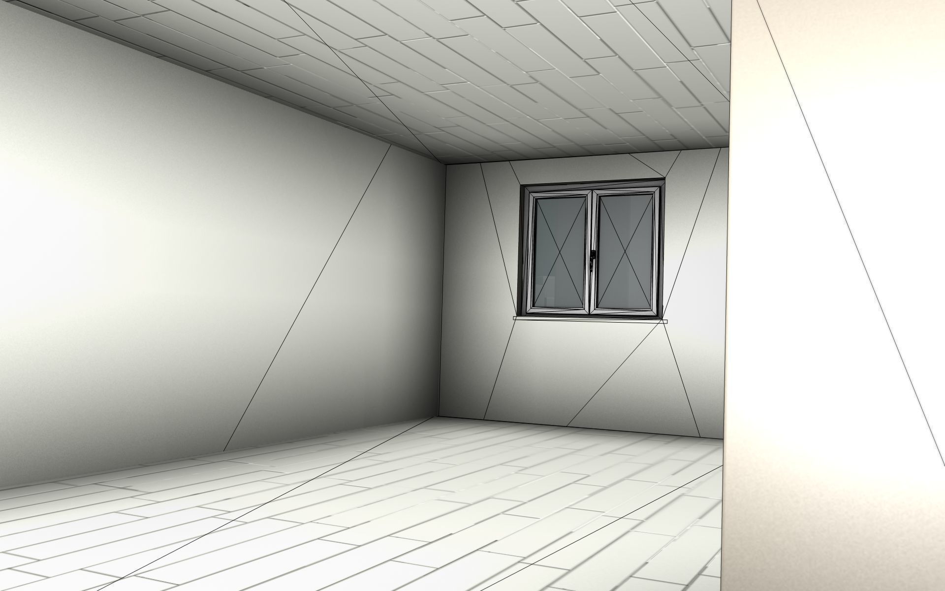 City House -2- Double-House - Roof red - Wall gray black Low-poly 3D model_27