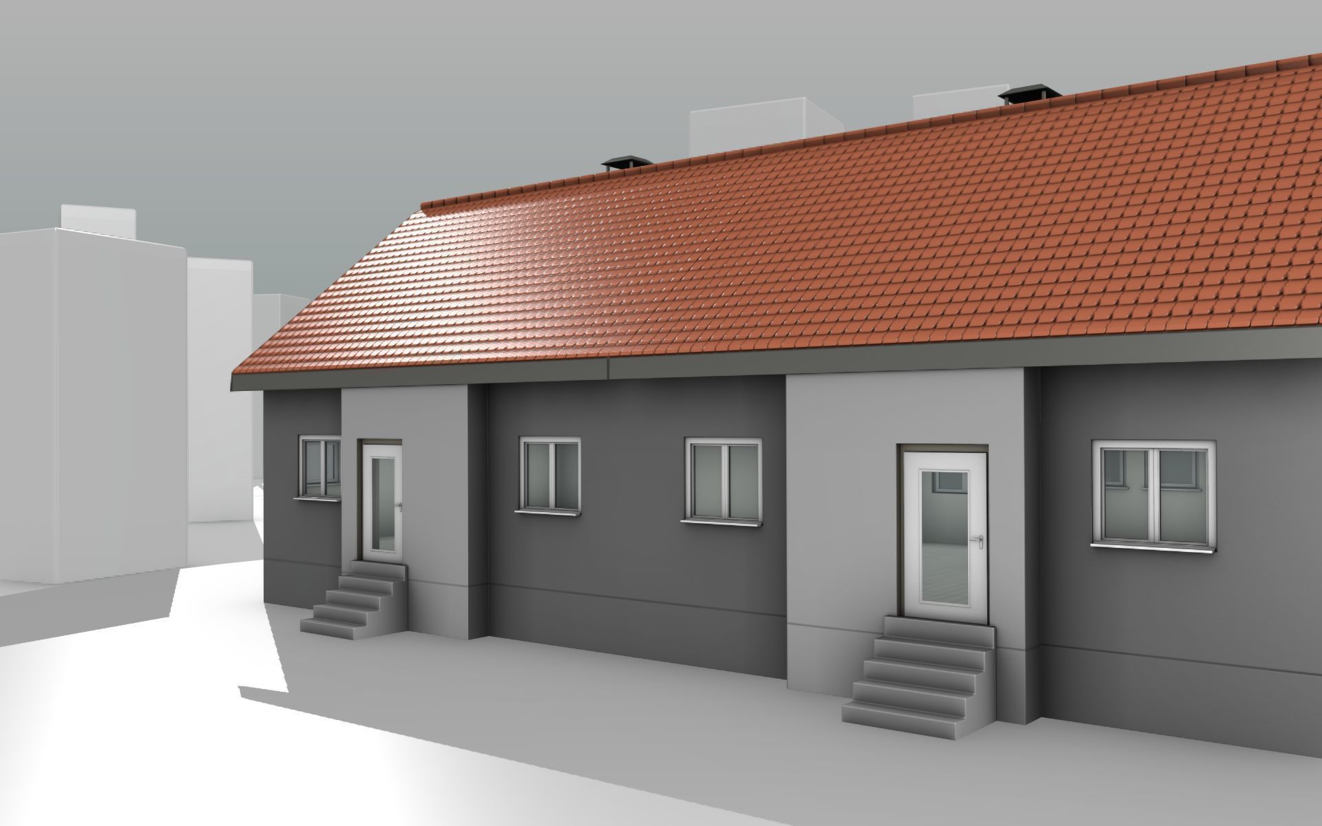 City House -2- Double-House - Roof red - Wall gray black Low-poly 3D model_9