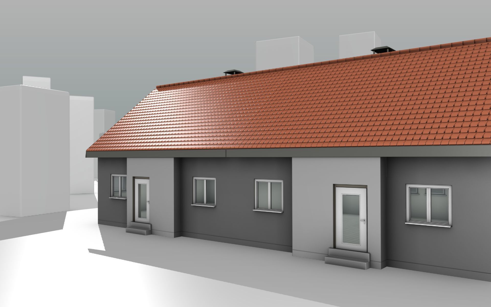 City House -2- Double-House - Roof red - Wall gray black Low-poly 3D model_12