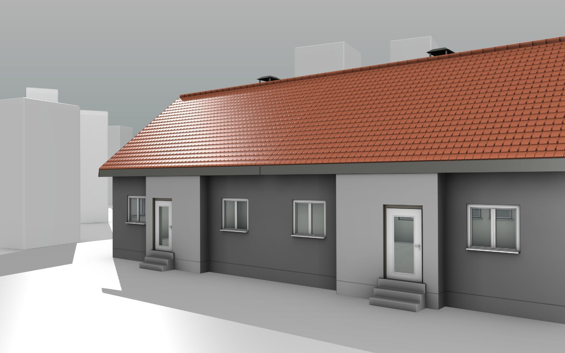 City House -2- Double-House - Roof red - Wall gray black Low-poly 3D model_11