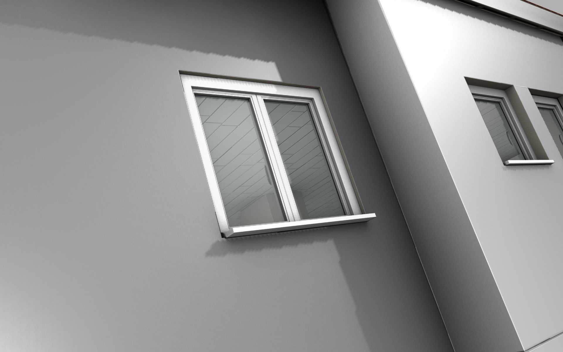 City House -2- Double-House - Roof red - Wall gray black Low-poly 3D model_39