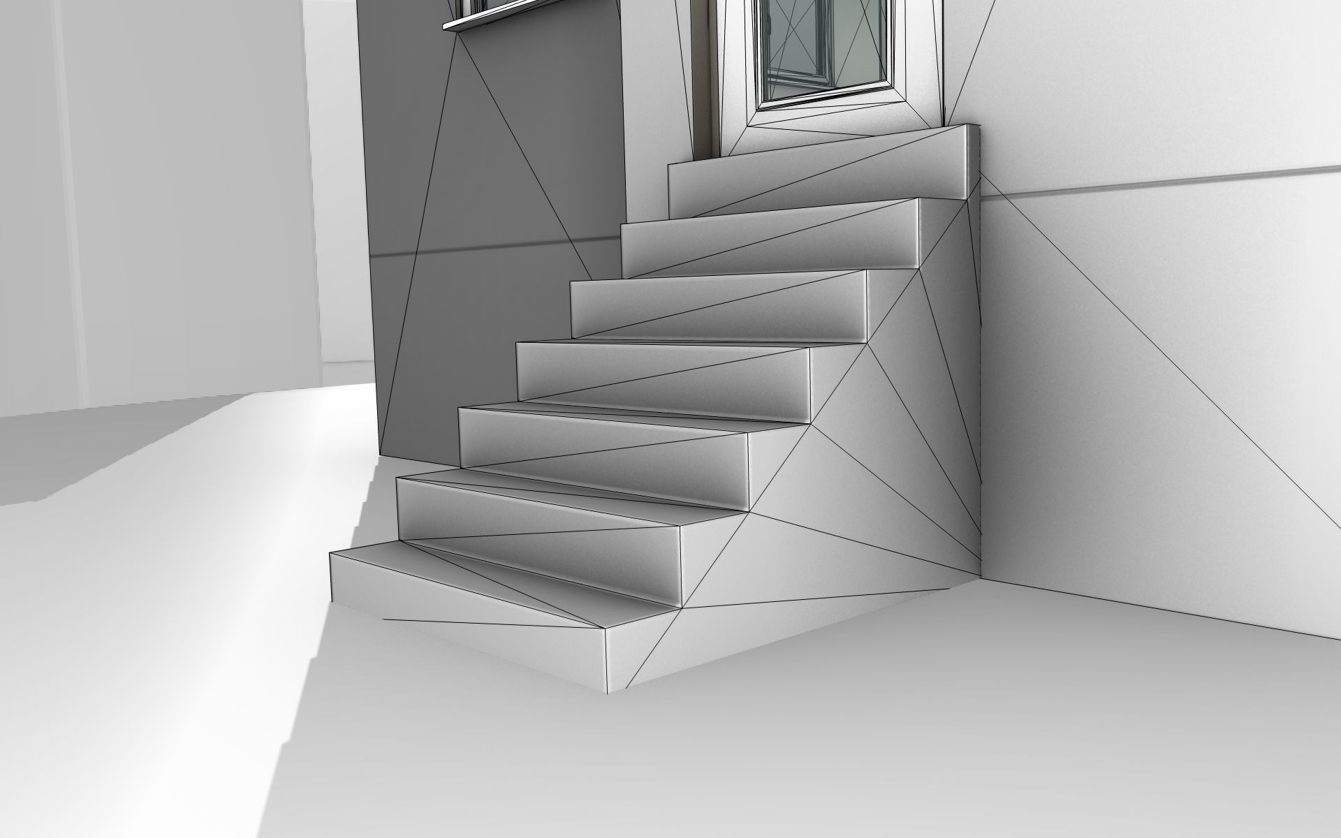 City House -2- Double-House - Roof red - Wall gray black Low-poly 3D model_22