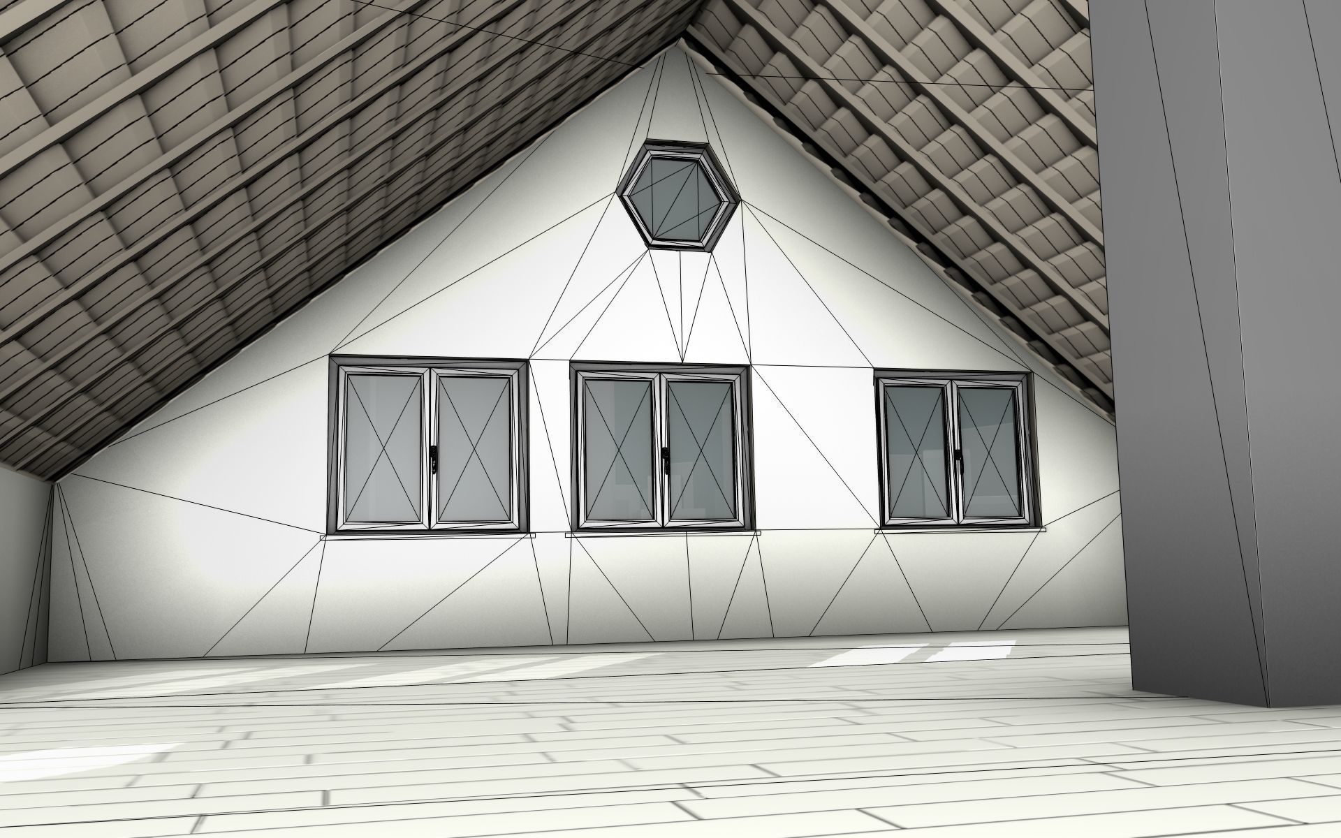 City House -2- Double-House - Roof red - Wall gray black Low-poly 3D model_23