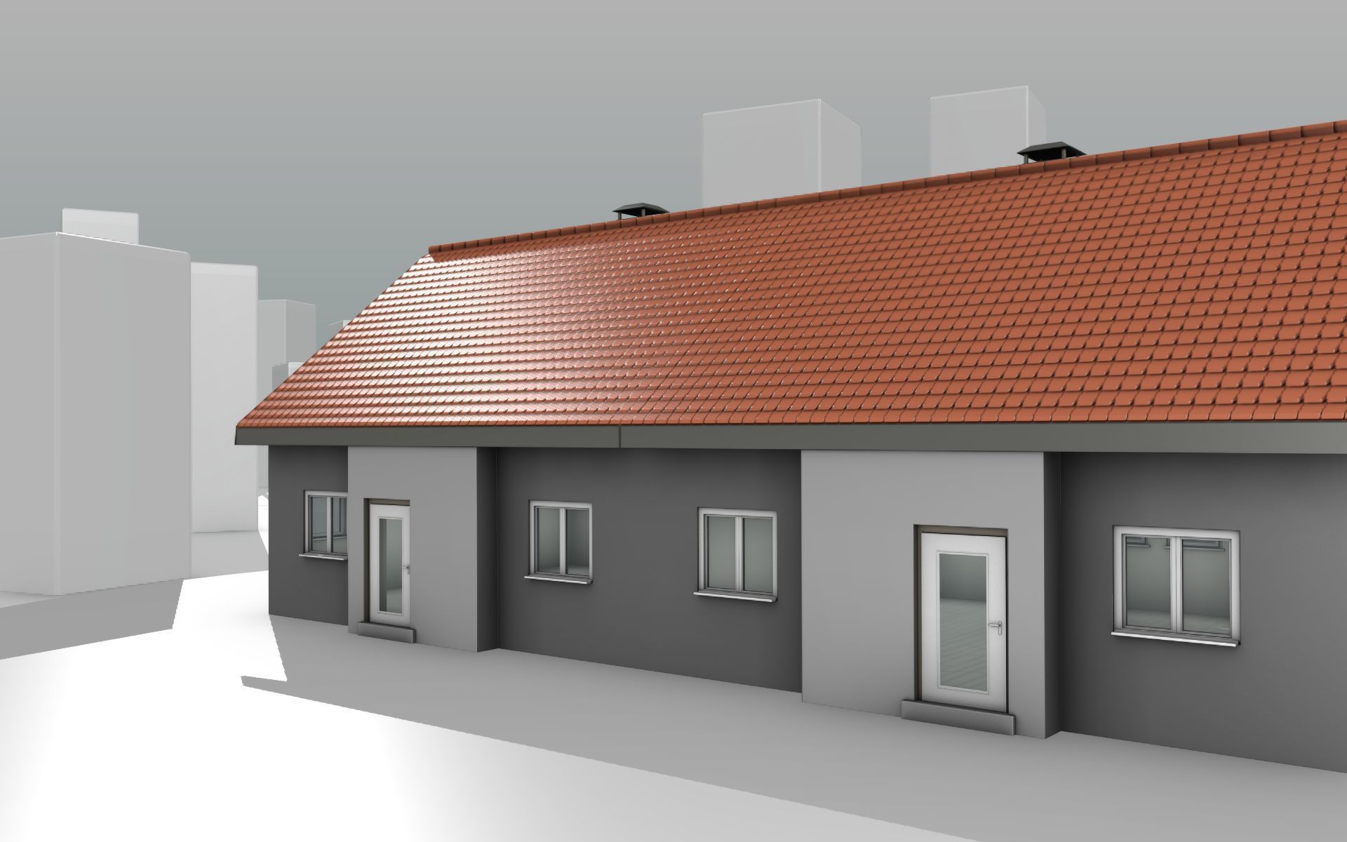 City House -2- Double-House - Roof red - Wall gray black Low-poly 3D model_13