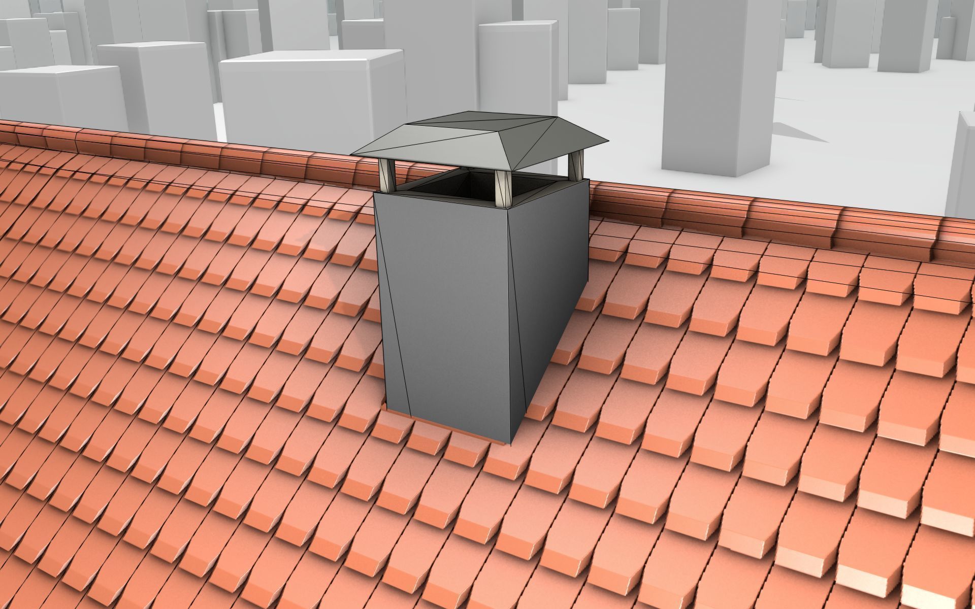 City House -2- Double-House - Roof red - Wall gray black Low-poly 3D model_18