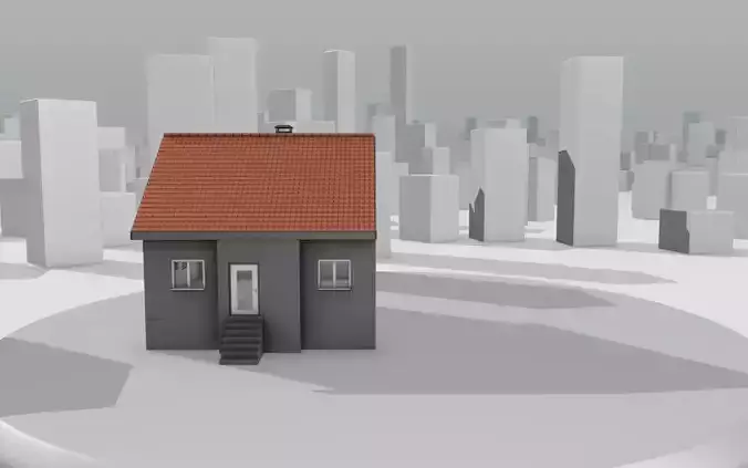 City House - 1 - Half-Double-House - Roof red - Wall gray black Low-poly 3D model