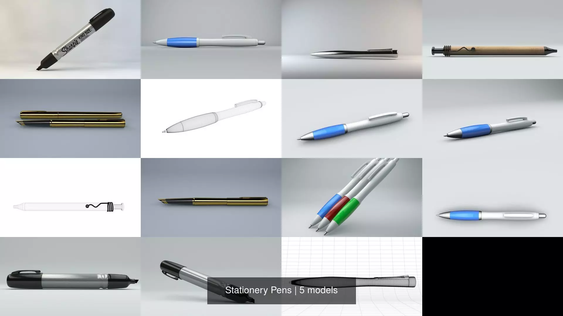 Stationery Pens 3D Model Collection_0