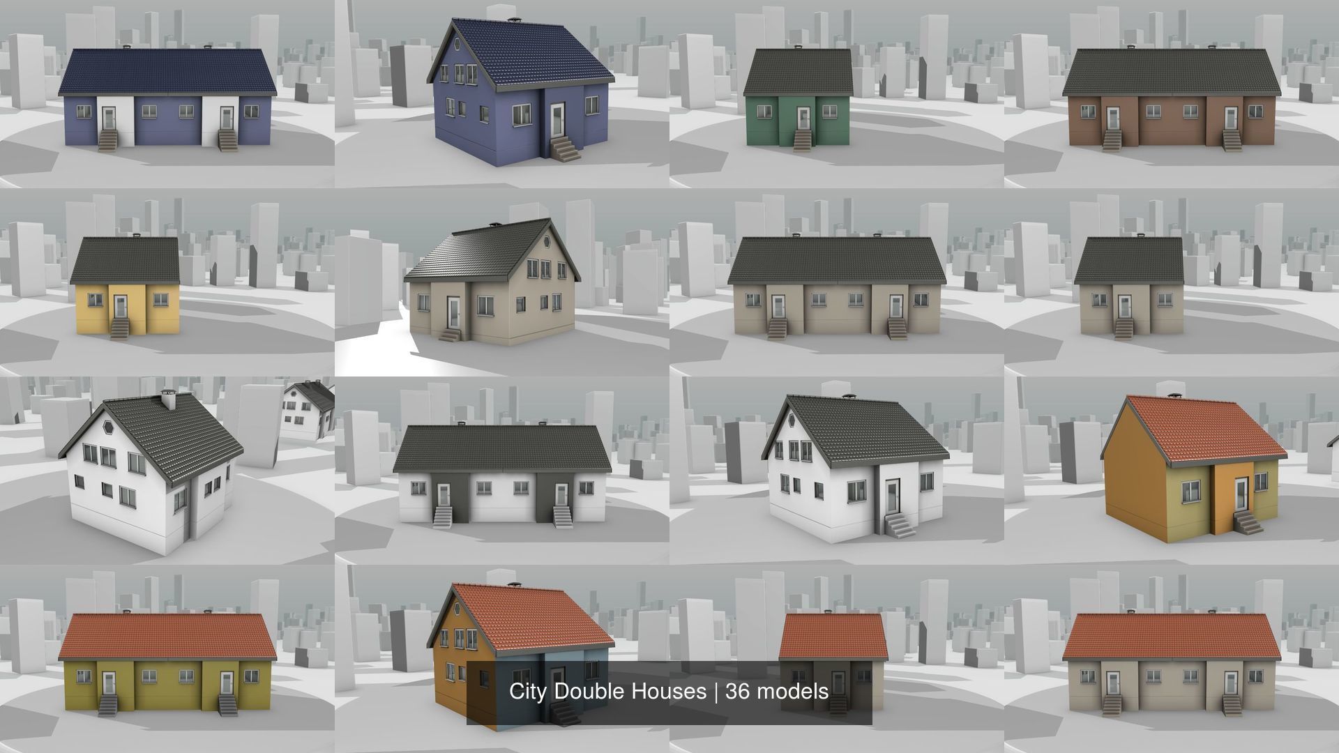 City Double Houses 3D Model Collection_3