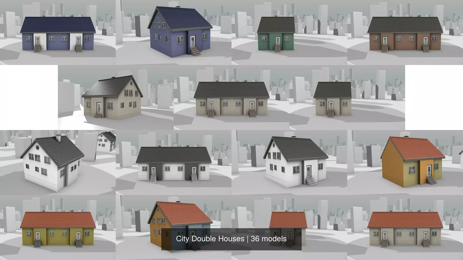 City Double Houses 3D Model Collection_0