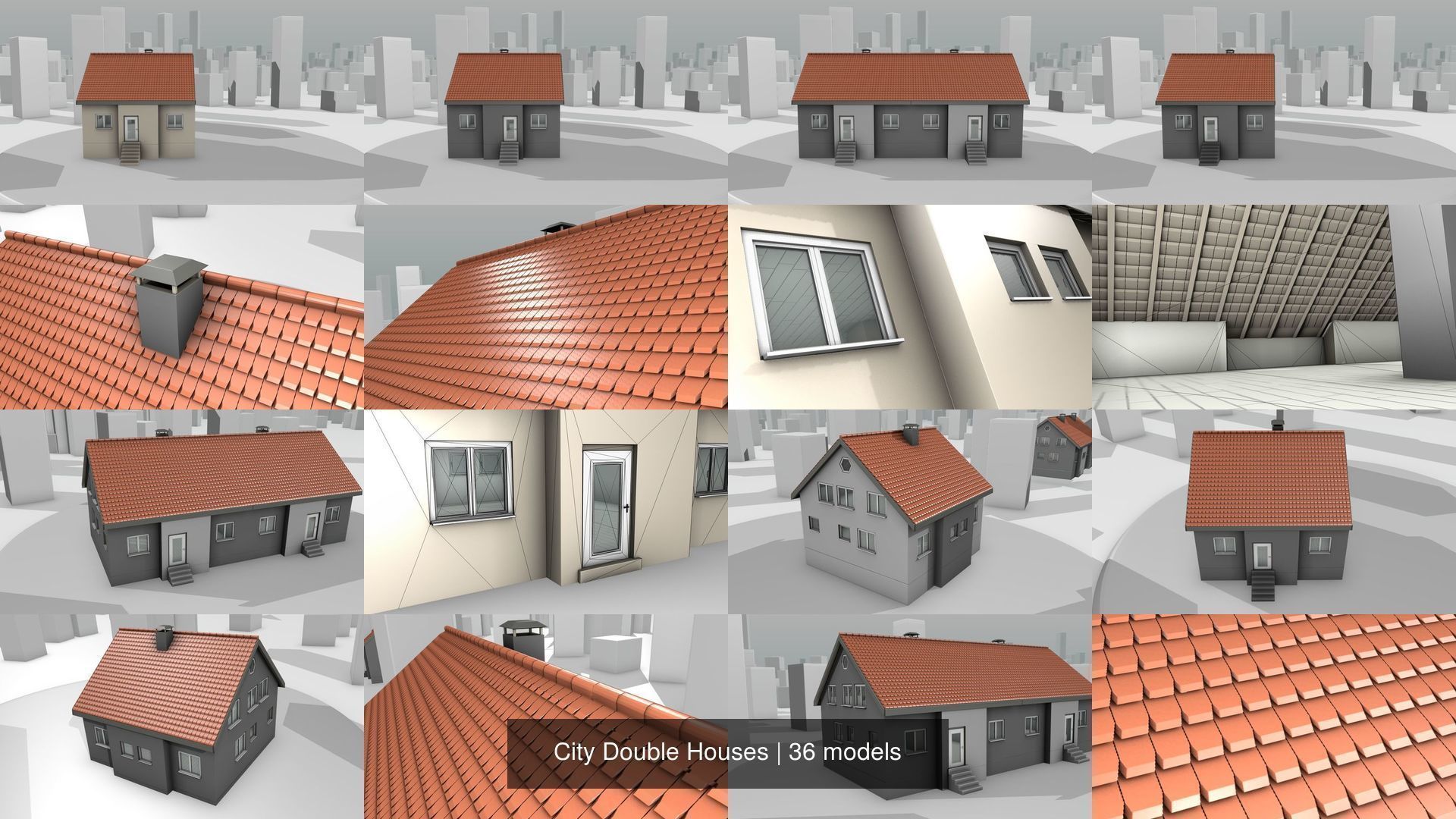 City Double Houses 3D Model Collection_5