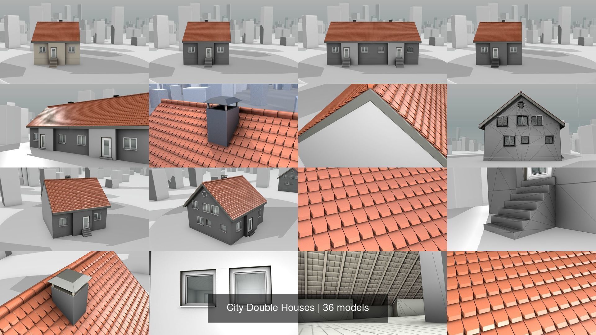 City Double Houses 3D Model Collection_4