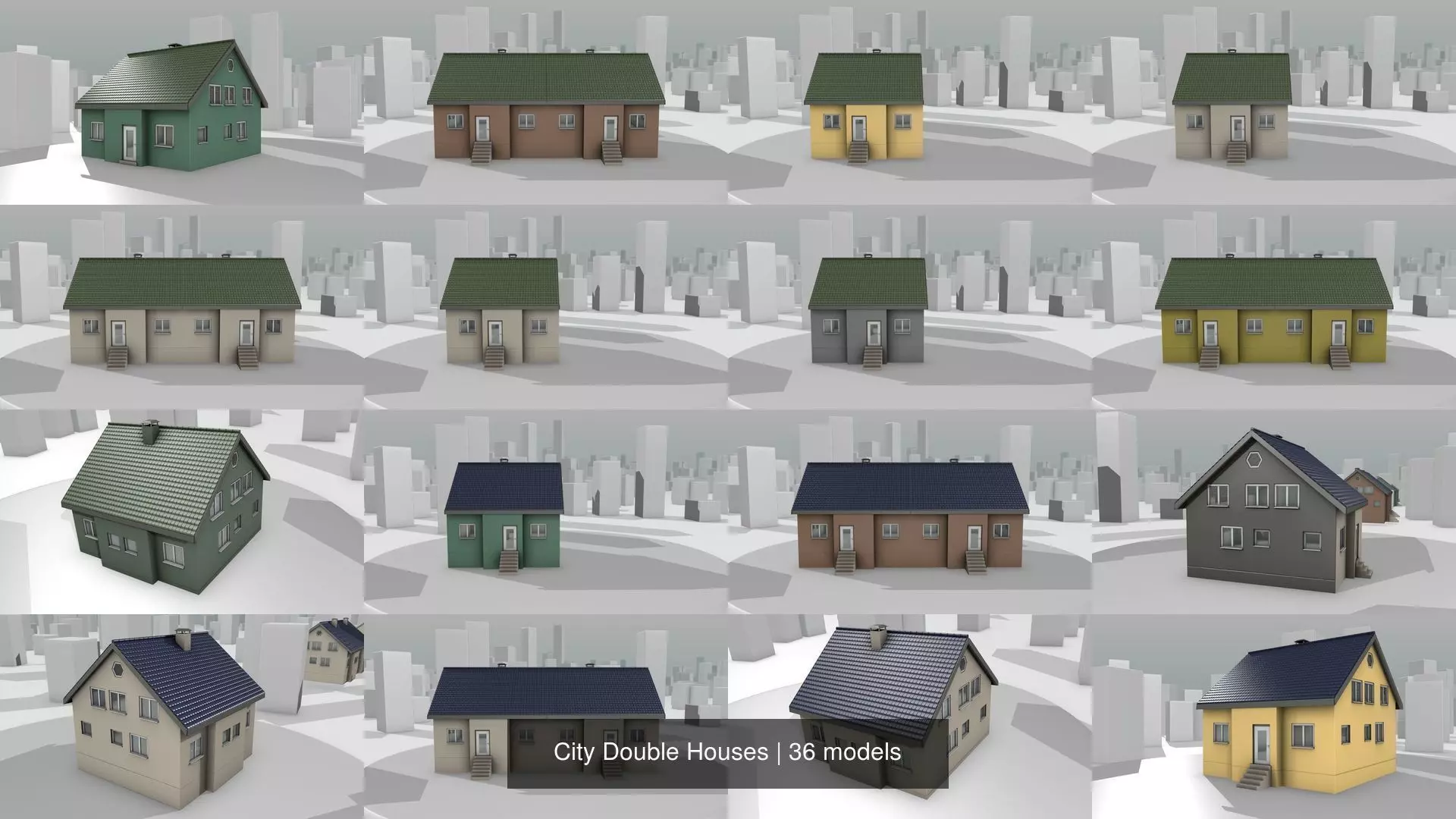 City Double Houses 3D Model Collection_1