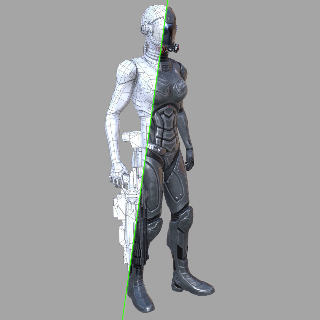 Sci-fi female armor Low-poly 3D model_5