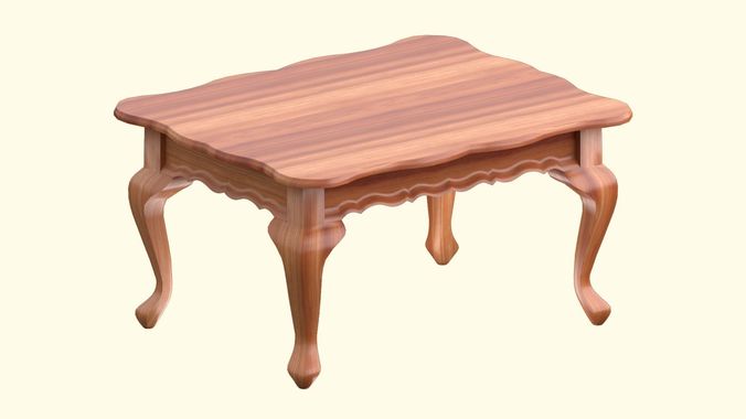 Victorian wooden coffee table Lowpoly 3D model Low-poly 3D model