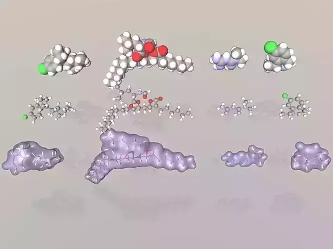 Collection of anti-obesity drug molecules 3D model