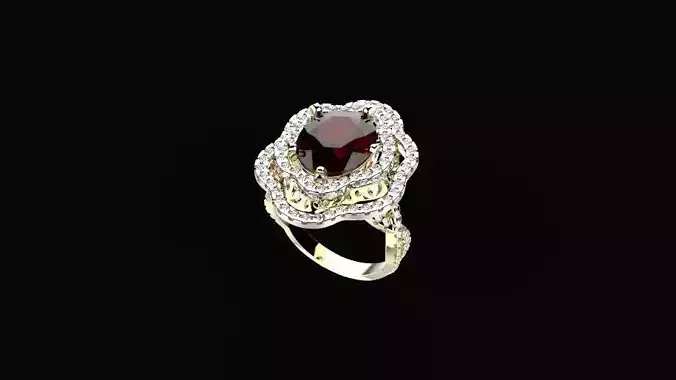A RINGS N 1 gold ring with garnet stone and diamonds