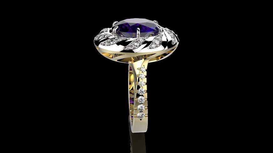 A RINGS N 2 ring with amethyst and diamonds 3D print model_2