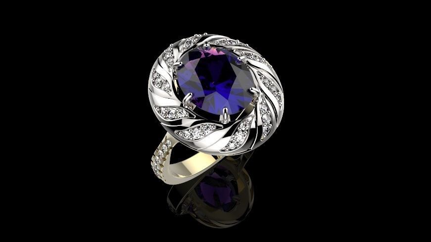A RINGS N 2 ring with amethyst and diamonds 3D print model_1