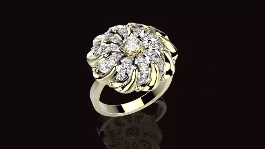 A RINGS N 3 gold and diamond flower ring 3D print model