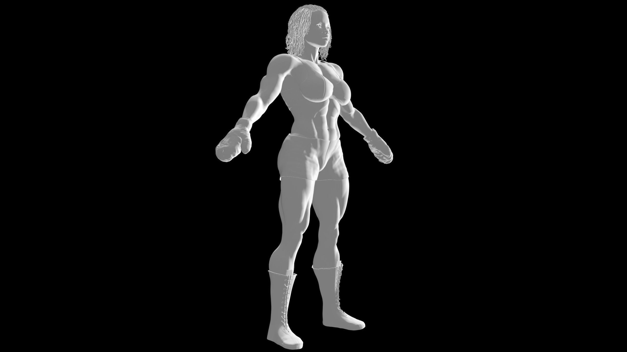 Female African BOX - MMA Fighter  3D model_4