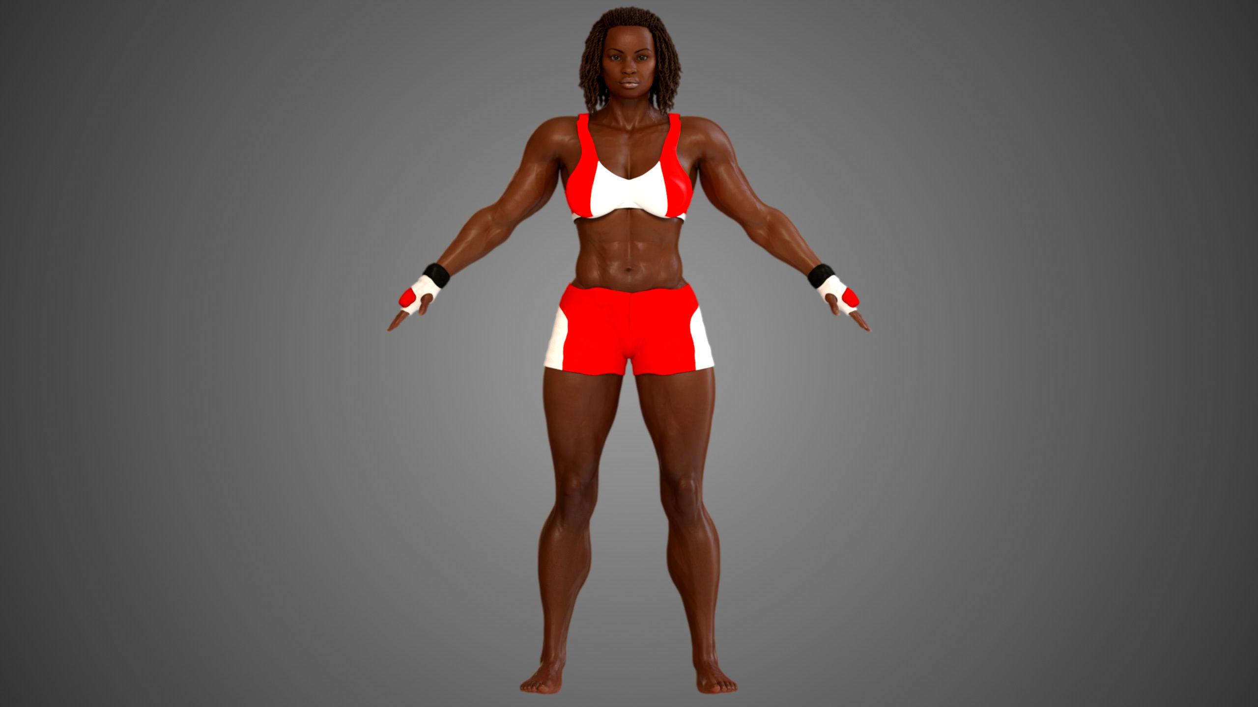 Female African BOX - MMA Fighter  3D model_12