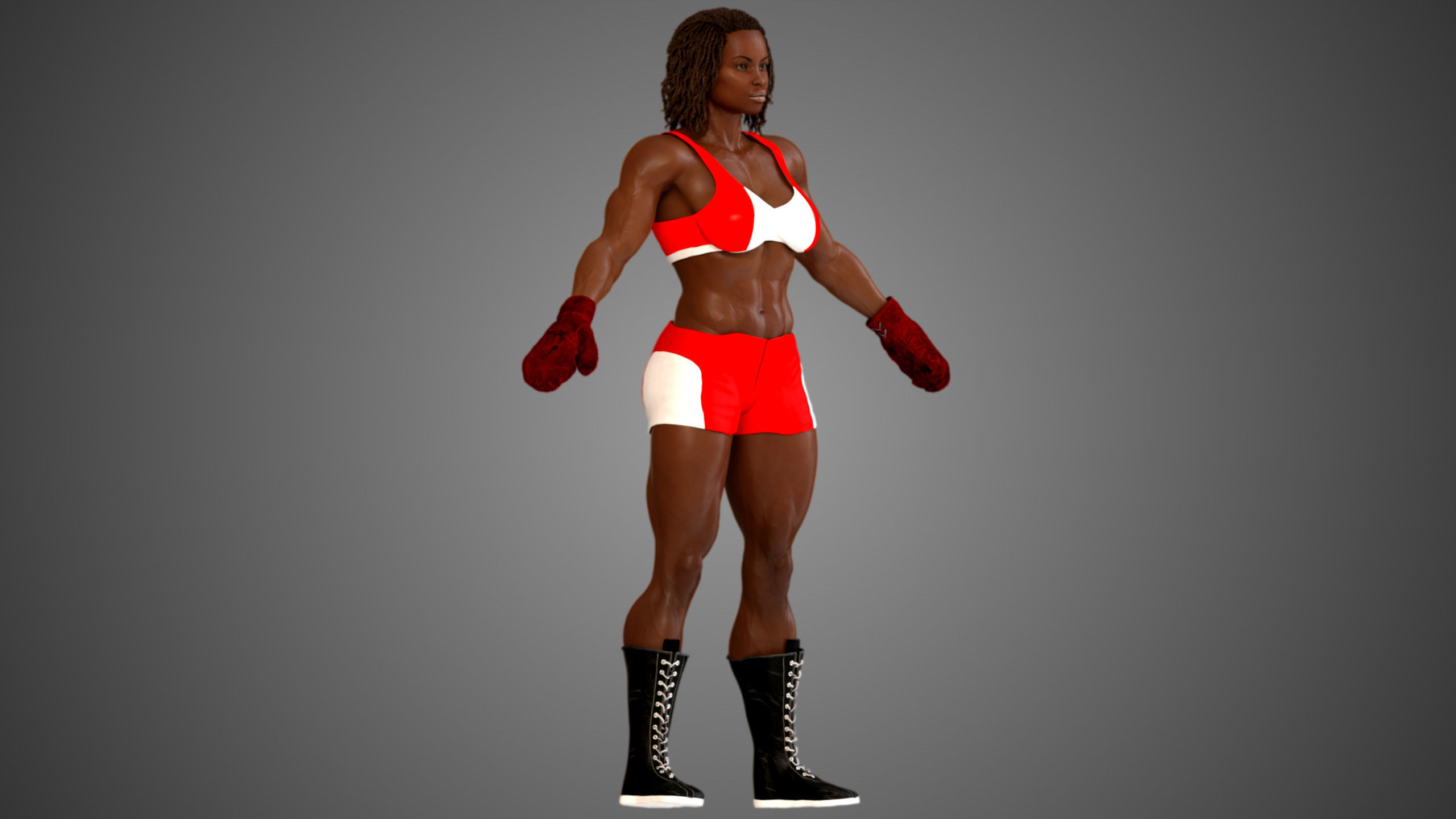 Female African BOX - MMA Fighter  3D model_5