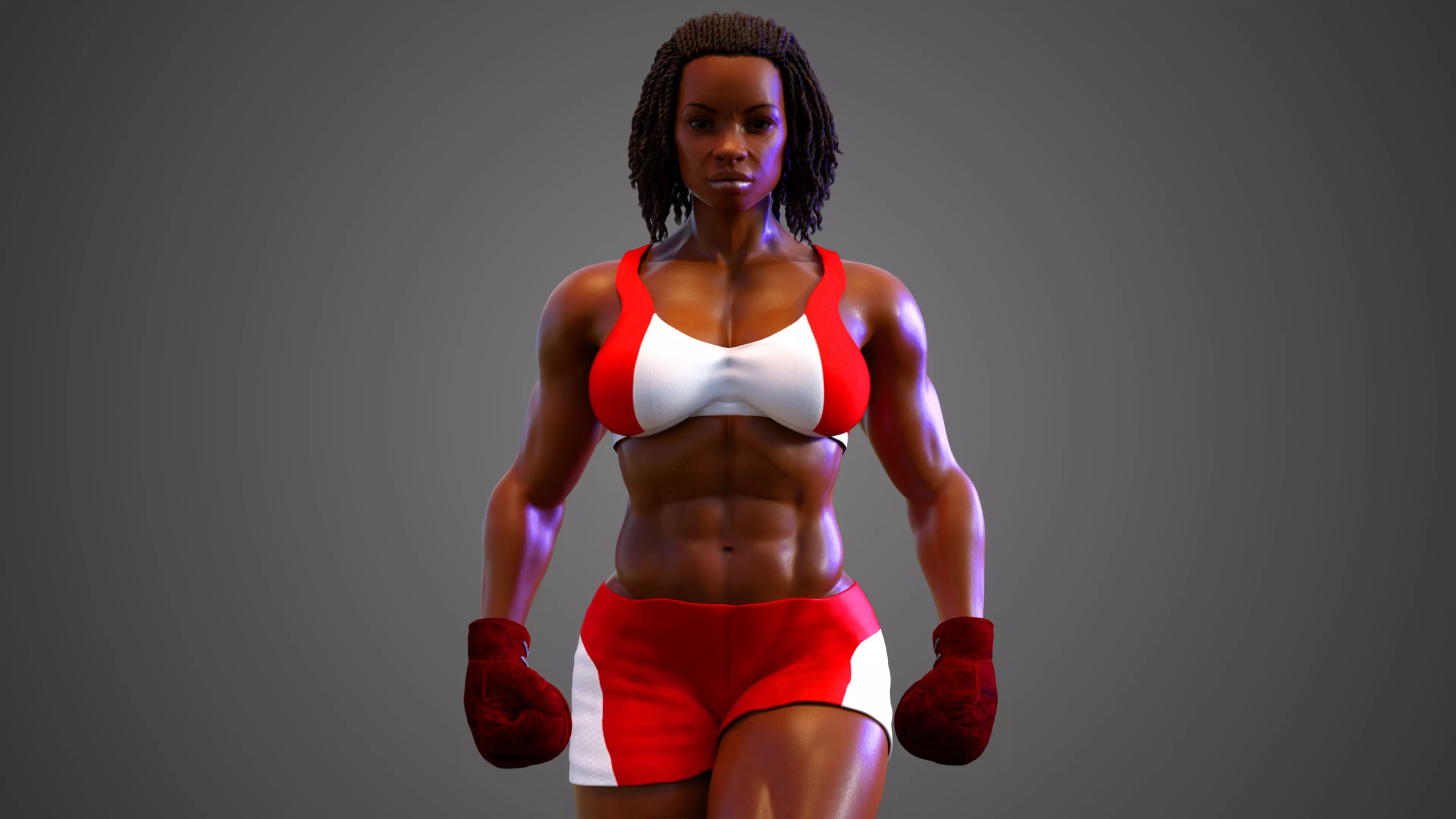 Female African BOX - MMA Fighter  3D model_0
