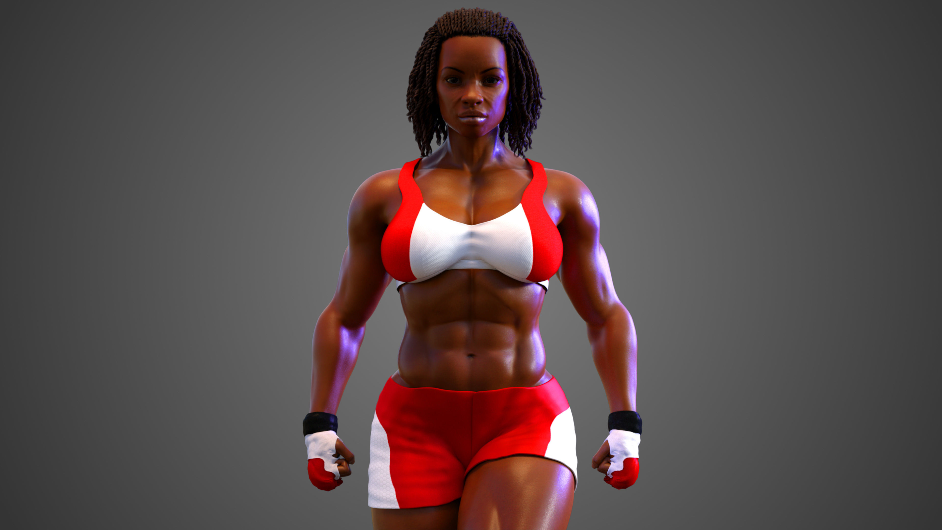 Female African BOX - MMA Fighter  3D model_2