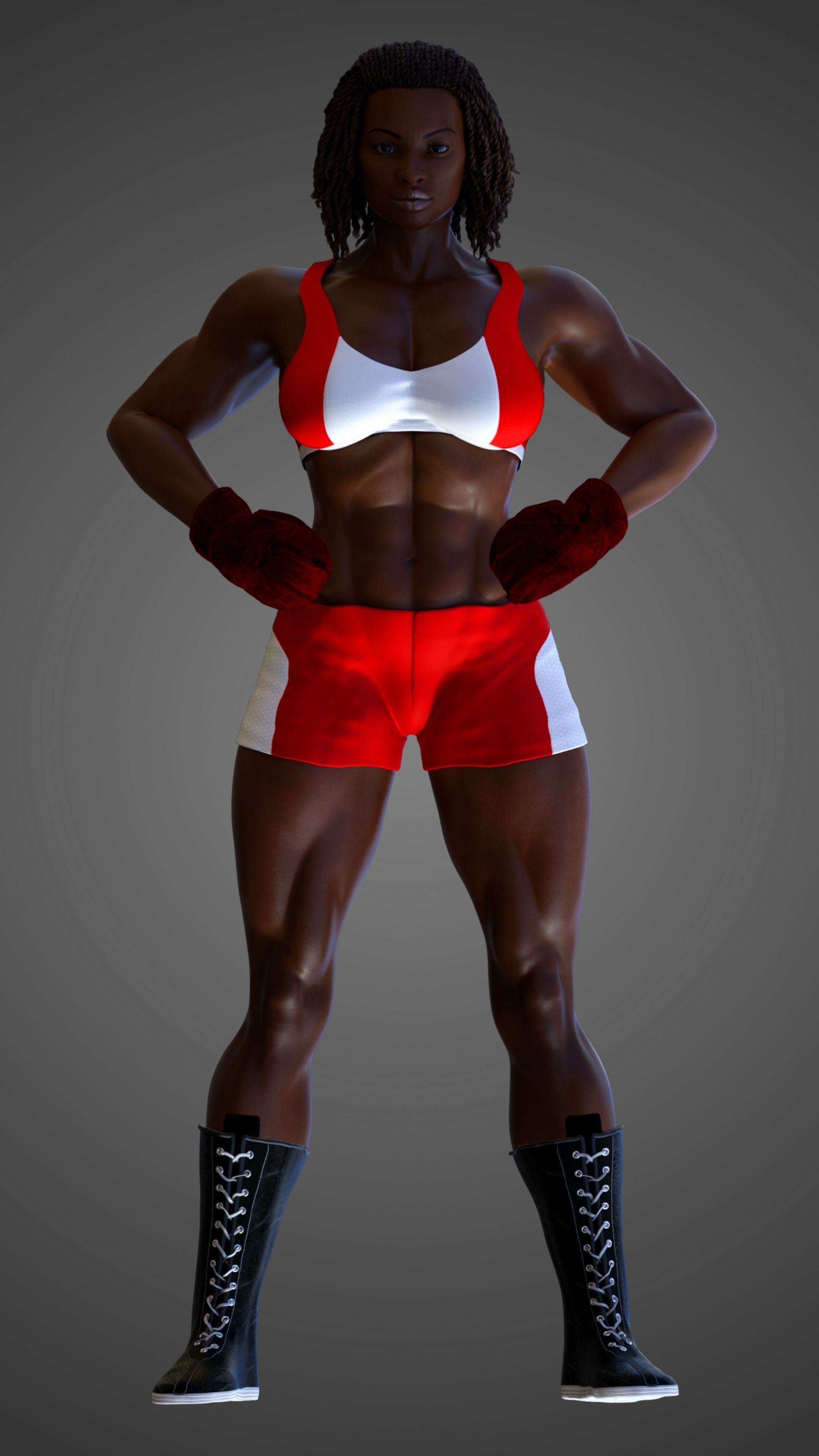 Female African BOX - MMA Fighter  3D model_17