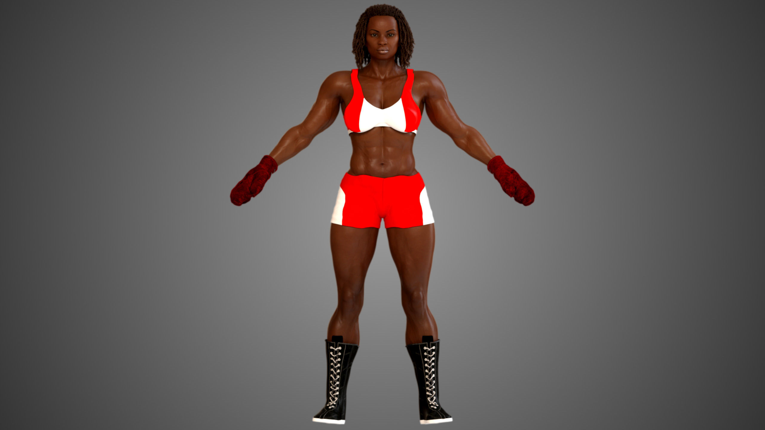 Female African BOX - MMA Fighter  3D model_6