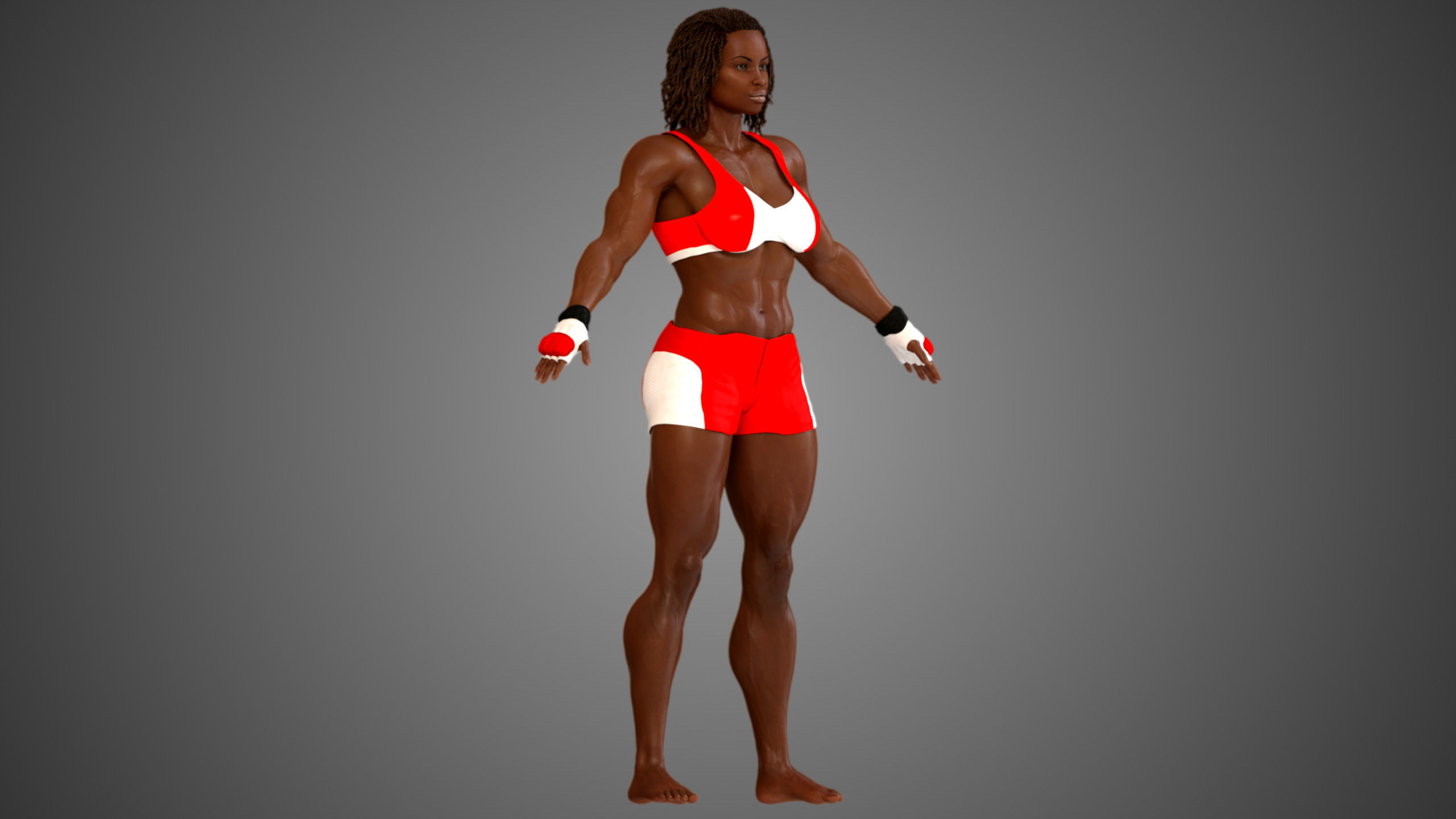 Female African BOX - MMA Fighter  3D model_11