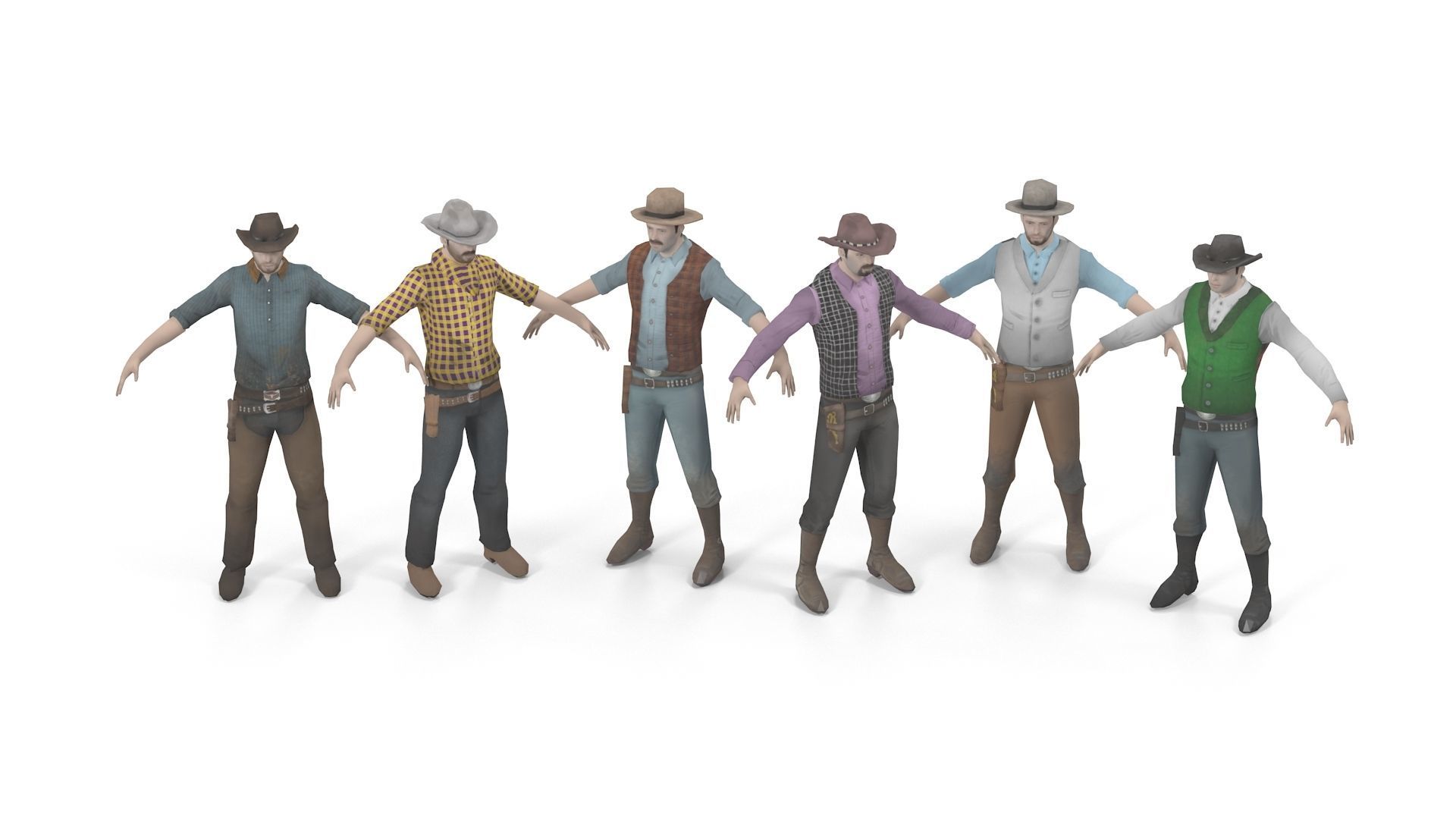 Cowboy Low Poly GameREADY Unity3D Low-poly 3D model_4