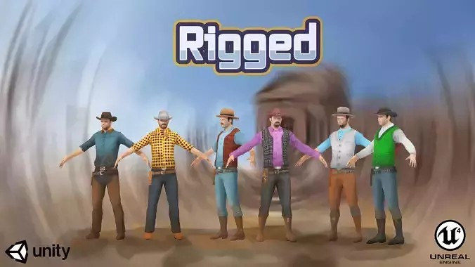 Cowboy Low Poly GameREADY Unity3D Low-poly 3D model