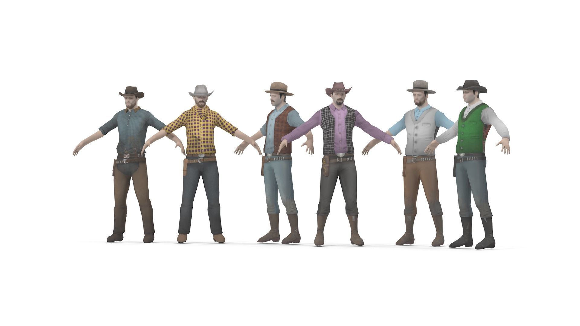 Cowboy Low Poly GameREADY Unity3D Low-poly 3D model_8