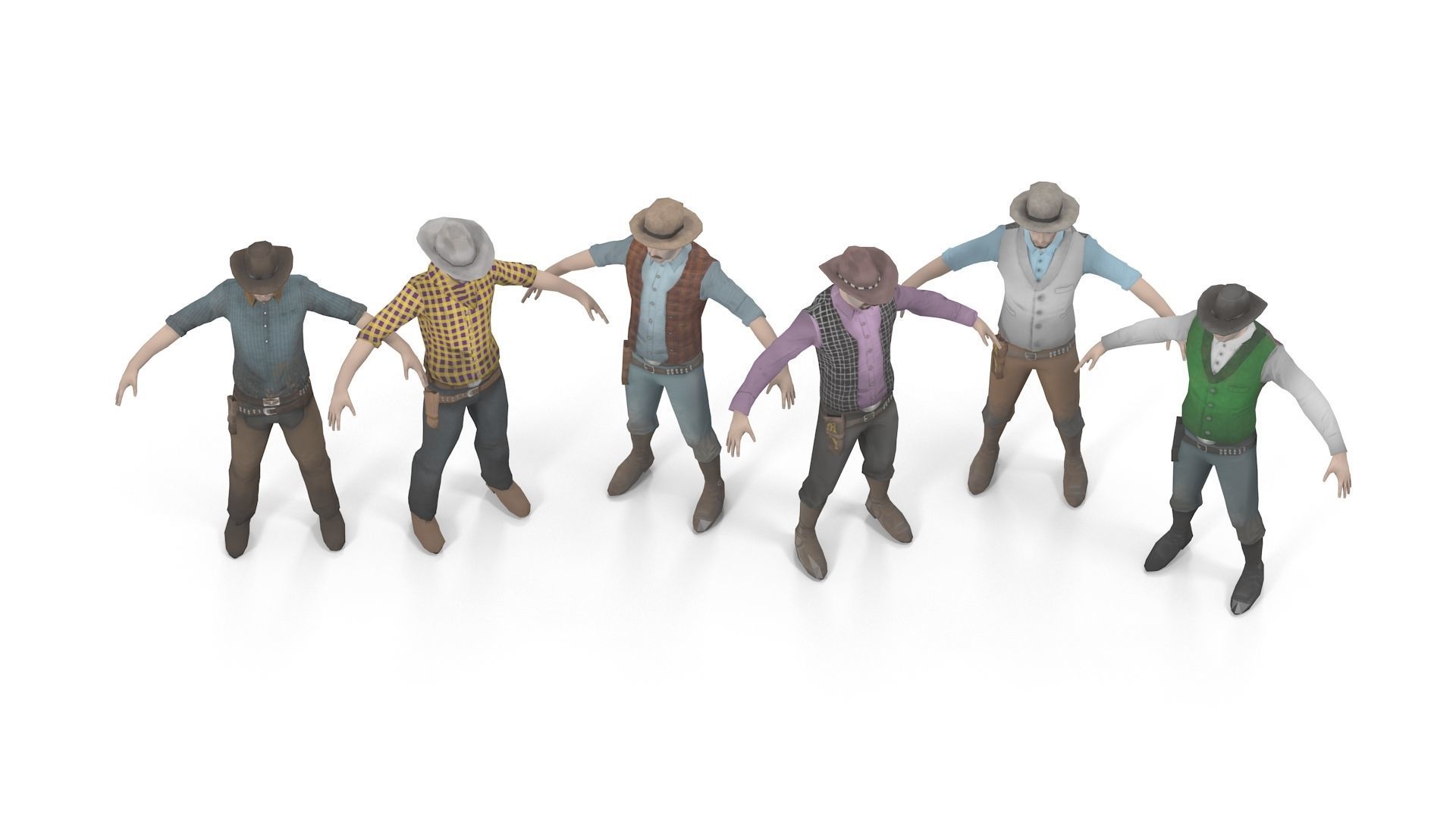 Cowboy Low Poly GameREADY Unity3D Low-poly 3D model_7