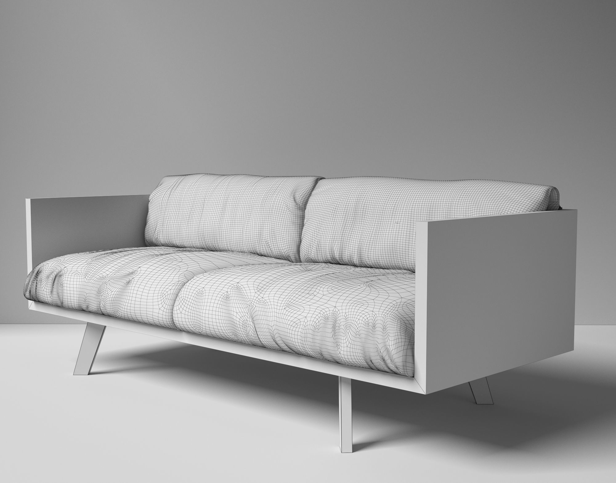 Oak and Linen Sofa 3D model_2