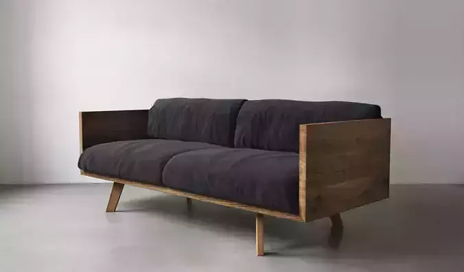 Oak and Linen Sofa 3D model